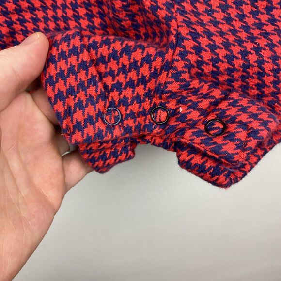 Vintage suspender shorts baby 18mos red houndstooth overalls bibs 80s 90s Snap - Picture 9 of 9